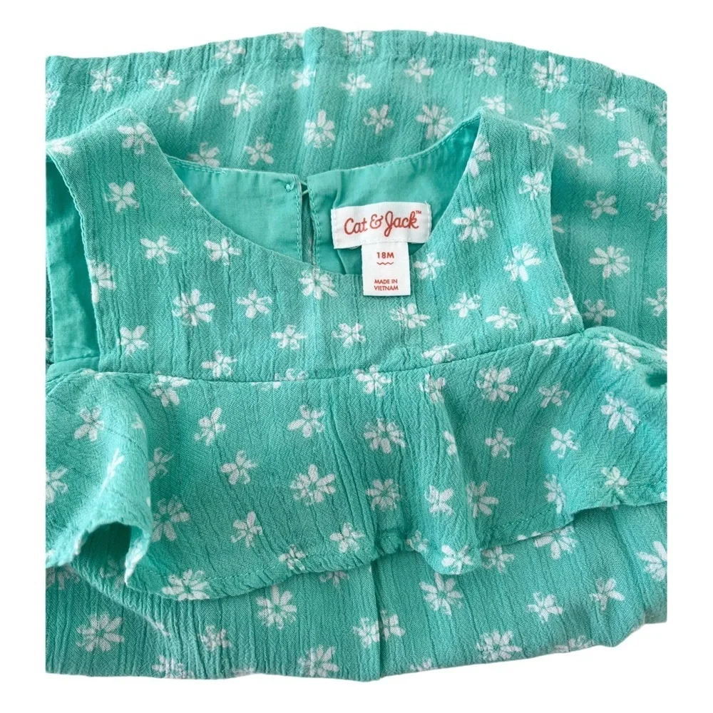 Cat & Jack Teal & White Floral Ruffle Kids Dress | Baby Girl 18 Months
